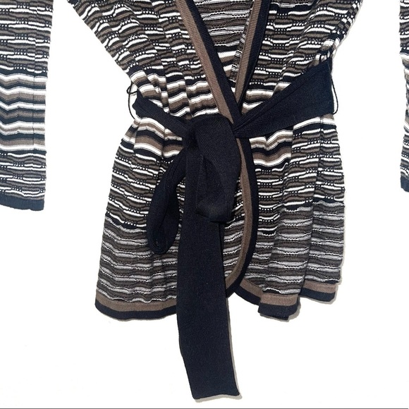 BCBGMaxAzria Black & White Striped Wrap Belted Cardigan Small Women’s - Picture 5 of 10